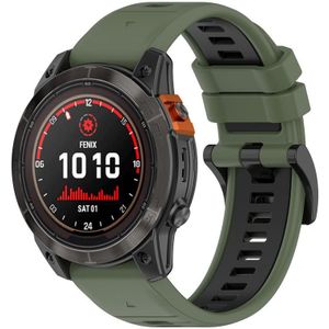 Voor Garmin Fenix 7 Pro 47 mm 22 mm sport tweekleurige siliconen horlogeband (olijfgroen + zwart)