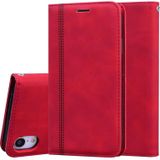 Voor iPhone XR Frosted Business Magnetic Horizontal Flip PU Leather Case met Holder & Card Slot & Lanyard(Red)
