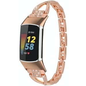 Voor Fitbit Charge 5 diamanten metalen horlogeband (rosgoud)