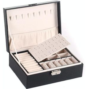Eenvoudige dubbellaagse houten lederen sieraden doos met slot oorbellen sieraden doos
