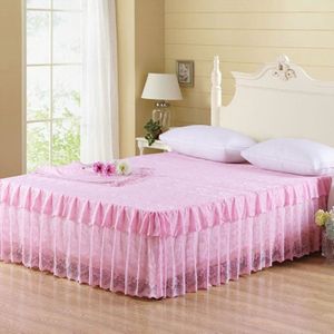 Lace bed rok blad prinses Bedspread matrashoes  grootte: 200X220cm (roze)