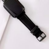Voor OPPO Watch 46mm Plain Weave Genuine Leather Replacement Strap Watchband (Zwart)