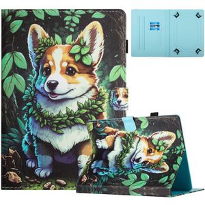 Voor 10 inch universele gekleurde tekening stiksels lederen tablethoes (Corgi)