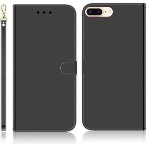 Voor iPhone 7 Plus / 8 Plus Gemiteerd spiegeloppervlak horizontale flip lederen hoes met houder & kaartsleuven & Portemonnee & Lanyard(Zwart)