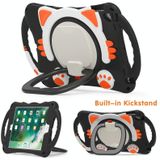 Cute Cat King Kids Schokbestendige EVA beschermhoes met houder & schouderriem & handvat voor iPad 9.7 2018/2017 / AIR / AIR 2 / PRO 9.7 (Black Orange)