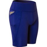 High Elastic Medium High Waist Fitness Oefening Snel drogend zweet Wicking strakke shorts met pocket (kleur: blauwe maat:XXL)