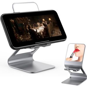 Universele mobiele telefoon / Tablet PC Multifunctionele Metal Desktop Standaard met Make-up Mirror (Grijs)