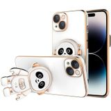 Voor iPhone 14 Pro Max Emoji Astronaut Houder Telefoon Case met Lens Film (Wit)