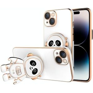 Voor iPhone 14 Pro Max Emoji Astronaut Houder Telefoon Case met Lens Film (Wit)