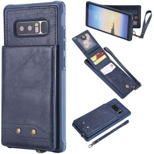 Voor Galaxy Note 8 Vertical Flip Shockproof Leather Protective Case met Short Rope  Support Card Slots & Bracket & Photo Holder & Wallet Function(Blue)