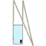 Elegant Rhombic Pattern Microfiber Leather + TPU Shockproof Case met Crossbody Strap Chain voor iPhone XS MAX