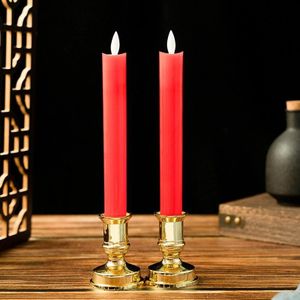 2 PCS Simulation Long-rod Electronic Candle Lamp Swing Wick LED Temple Lamp(Red)