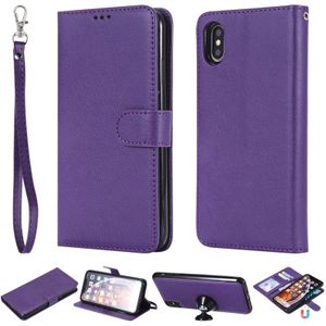 Voor iPhone XS Max Solid Color Horizontal Flip Protective Case met Houder & Card Slots & Wallet & Photo Frame & Lanyard(Purple)