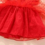 Meisjes mesh jurk met korte mouwen met strik (kleur: rode maat: 50)