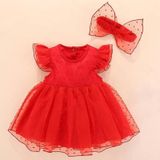 Meisjes mesh jurk met korte mouwen met strik (kleur: rode maat: 50)