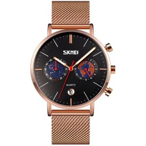 SKMEI 9231 Mannen Kaartpatroon Kalender Stopwatch Roestvrij staalriem Quartz horloge