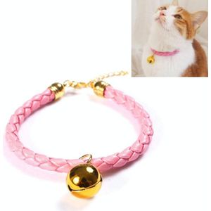 4 PCS bereid PU Leer verstelbare Pet Bell Collar Cat Dog Konijn eenvoudige kraag ketting  maat: M 25-30cm (Roze)