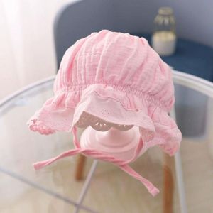MZ4790 katoenen baby prinses hoed veterdoek hoed  grootte: 44-48cm (roze)