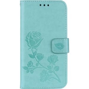 Voor Galaxy J3 (2017) / J330 (EU versie) rozen ingedrukt bloem patroon horizontale Flip lederen draagtas met houder & kaartsleuven & Wallet(Green)