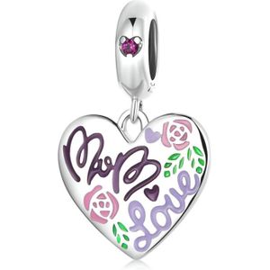 S925 Sterling Silver Colorful Doodle Heart Pendant DIY Bracelet Necklace Accessories