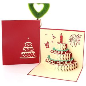 2 STUKS 3D driedimensionale cake verjaardagskaart kinderen handgemaakte cadeau kleine kaart (rode cover)