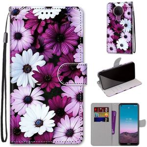 Voor Nokia 5.4 Gekleurde Tekening Cross Texture Horizontale Flip PU Leren Case met Houder & Card Slots & Wallet & Lanyard (Chrysanthemum Pink White Purple)