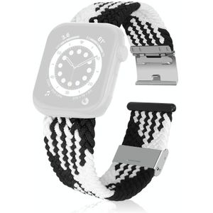 Gevlochten + roestvrij staal vervangende horlogebanden voor Apple Watch Series 6 & SE & 5 & 4 44mm / 3 & 2 & 1 42mm (verticaal zwart wit)