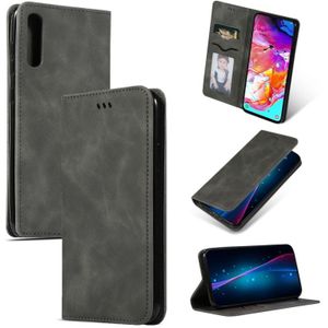 Retro huid voelen Business magnetische horizontale Flip lederen case voor Samsung Galaxy A70 (donkergrijs)