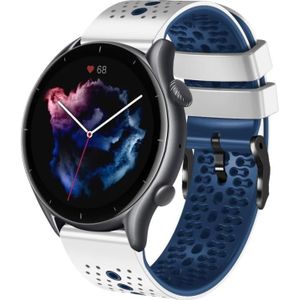 Voor Amazfit GTR 3 22 mm geperforeerde tweekleurige siliconen horlogeband (wit + blauw)