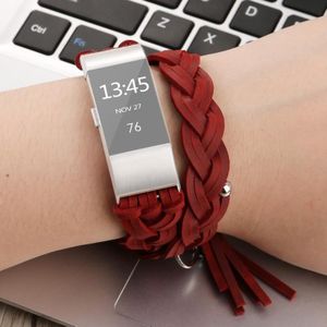 Voor Fitbit Charge 2 weven echte lederen vervangende band horlogeband (rood)