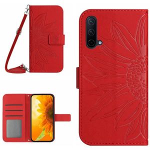 Voor OnePlus Nord CE 2 5G Skin Feel Sun Flower Pattern Flip Leather Phone Case met Lanyard (Rood)