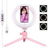 PULUZ 7 9 inch 20cm licht + desktop statief mount USB 3 modi dimbare dual color temperatuur LED gebogen licht ring vloggen selfie fotografie video verlichting met telefoon klem (roze)