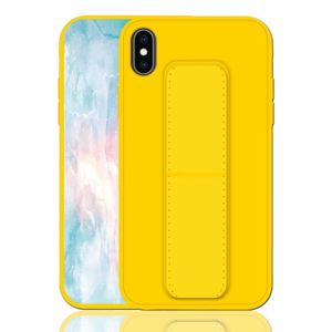 Voor iPhone XS shock proof PC + TPU beschermhoes met armband & houder (geel)