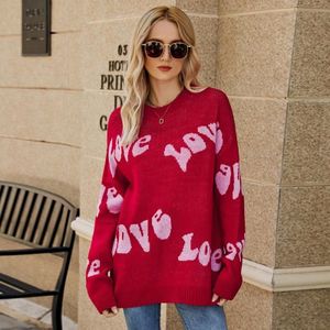 Dames gebreide trui met ronde hals Letters jacquard pullover sweater  maat: S