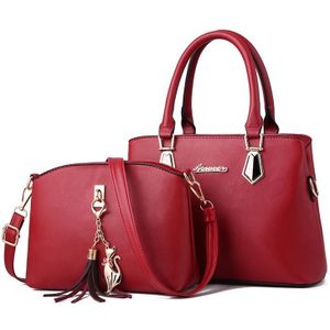 2 in 1 Vrouwen Casual Fashion Messenger Handtassen Grote Capaciteit Bag (Rode Wijn)