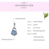 S925 Sterling Silver Flower Basket Blauwe Bloemen Hanger DIY Bracelet Ketting Accessoires