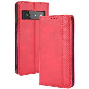 For Google Pixel 6 Pro Magnetic Buckle Retro Crazy Horse Texture Horizontal Flip Leather Case with Holder & Card Slots & Photo Frame(Red)