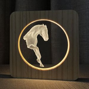 FS-A3762W 3D paard houten tafellamp slaapkamer nachtlampje (warm wit licht)