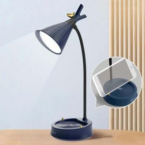 GIVELONG Forest Bird LED Touch Usb Tafellamp met mobiele telefoonhouder slaapkamer nachtlamp (GL361-3 Blauw)
