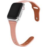 Universele T-vormige dunne omgekeerde gesp lederen horlogeband voor Apple Watch Series 6  SE & 5 & 4 40mm / 3 & 2 & 1 38mm (roze)