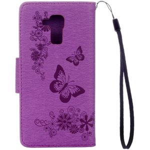 Huawei Honor 5c horizontaal Geperst bloemen vlinder patroon PU leren Flip Hoesje met draagriem  houder en opbergruimte voor pinpassen & geld (licht paars)