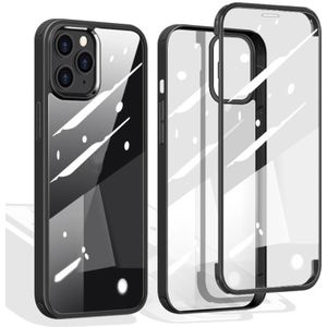 Dubbelzijdige plastic glazen beschermhoes voor iPhone 12 / 12 Pro(Zwart)