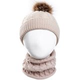 Gebreide warme ronde machinedop beschermt oormuts baby winterhoeden caps + sjaal pakken (Beige)