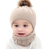 Gebreide warme ronde machinedop beschermt oormuts baby winterhoeden caps + sjaal pakken (Beige)