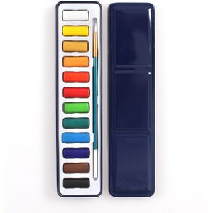 12 kleuren draagbare ijzer solide aquarel verven Verzamelbox voor Artist School Student buiten Water kleur schets schilderij briefpapier