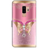 Voor Samsung Galaxy S9+ Crystal 3D schokbestendige beschermende lederen telefoonhoes (roze onderkant vlinder)
