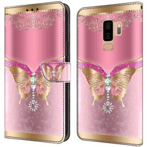 Voor Samsung Galaxy S9+ Crystal 3D schokbestendige beschermende lederen telefoonhoes (roze onderkant vlinder)