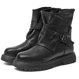 Leather Martin Boots Female Herfst en Winter Middle Tube Retro Lederen Boots  Maat: 39 (Zwart Plus Fluweel)