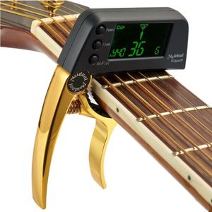 Professionele gitaar Tuner Clip  Loftstyle chromatische Clip-on Tuner met roterende LCD scherm Light Display n gitaar Capo(Gold)