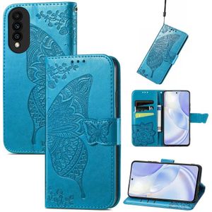 Voor Huawei Nova 8 SE Jeugd Butterfly Love Flower Relif Horizontale Flip Leren Case met Houder & Card Slots & Wallet & Lanyard (Blauw)